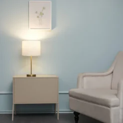 19" Versa Table Lamp With Linen Shade Matte Gold/White - Globe Electric -Famous Lighting Store GUEST c00a7e52 f5f5 4c2d b366 23e5ba0c0238