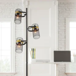 67.25" Echo Black Painted Metal Mesh Three Drum Shade Candlestick Floor Lamp - River Of Goods -Famous Lighting Store GUEST c158e896 cc3b 4e91 ac60 09e349152d4a