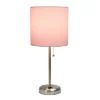 19.5" Bedside Power Outlet Base Metal Table Desk Lamp Brushed Steel With Fabric Shade Light Pink - Creekwood Home -Famous Lighting Store GUEST c2a7950c 87aa 4a58 9252 42ecf265417b