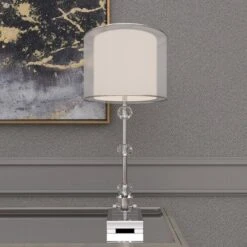 Glass Table Lamp With Drum Shade Silver - Olivia & May -Famous Lighting Store GUEST c5c51c28 2b63 4298 b9fc d2b04e805b96