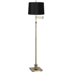 360 Lighting Modern Swing Arm Floor Lamp Adjustable Height 70" Tall Antique Brass Black Hardback Drum Shade For Living Room Reading Bedroom