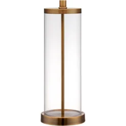 360 Lighting 26" High Cylinder Country Cottage Table Lamps Set Of 2 Fillable Clear Gold Finish Glass Metal White Shade Living Room Bedroom Bedside -Famous Lighting Store GUEST c756df7d 2d97 4e5d a037 eaeb94802bfb
