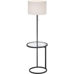 360 Lighting Modern Floor Lamps 62" Tall Set Of 2 With Glass Tray Table Black Metal White Fabric Drum Shades Decor Living Room Reading -Famous Lighting Store GUEST c96ed57a 5145 4d59 ac80 9a188d263273