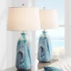 360 Lighting Carlton Modern Coastal Table Lamps 28" Tall Set Of 2 Swirling Blue Faux Marble White Tapered Drum Shade For Bedroom Living Room Bedside -Famous Lighting Store GUEST c9c990d7 0df4 4aa9 8c21 1122788f86a6