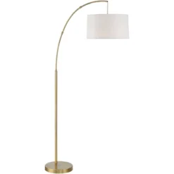 360 Lighting Modern Arc Floor Lamp With USB Charging Port 72" Tall Brass White Linen Drum Shade For Living Room Reading House Home -Famous Lighting Store GUEST cb413bec 3a8e 40d5 be92 1f87a1d10e9b