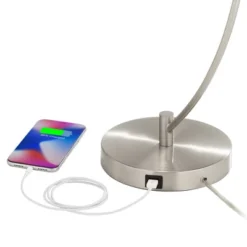 360 Lighting Modern Table Lamps Set Of 2 With USB Charging Port 26" High Metal Arc White Drum Shade For Living Room Bedroom Bedside Office -Famous Lighting Store GUEST cc324fac 1a81 4163 a884 c665c8a05178