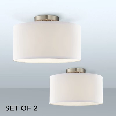 360 Lighting Adams Modern Ceiling Light Semi Flush Mount Fixtures 14" Wide Set of 2 Brushed Nickel White Fabric Drum for Bedroom Kitchen Living Room 360 Lighting Adams Modern Ceiling Light Semi Flush Mount Fixtures 14" Wide Set Of 2 Brushed Nickel White Fabric Drum For Bedroom Kitchen Living Room -Famous Lighting Store GUEST cc98dd7d 5ef3 484b af39 5dc038387325
