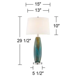 360 Lighting Azure Modern Table Lamps 29 1/2" Tall Set Of 2 Blue Brown Art Glass White Fabric Drum Shade For Bedroom Living Room Bedside Nightstand -Famous Lighting Store GUEST ccca3cc4 0d58 4d78 95db 63c3501b89e9