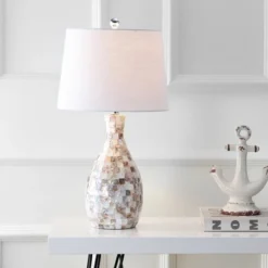 26.5" Verna Seashell Table Lamp (Includes LED Light Bulb) Beige - JONATHAN Y