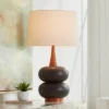 360 Lighting Amelia 28 3/4" Tall Mid Century Modern End Table Lamp Matte Black Ceramic Wood Single Living Room Bedroom Bedside Oatmeal Shade