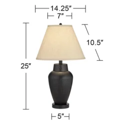 Regency Hill Auburn Rustic Farmhouse Table Lamp 25" High Bronze Hammered Natural Linen Empire Shade For Bedroom Living Room Bedside Nightstand Office -Famous Lighting Store GUEST d06a6783 be48 4684 a810 5d8562865e70