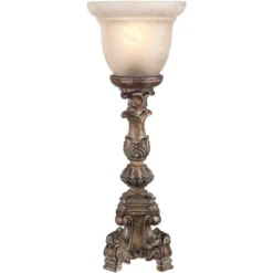 Regency Hill French LED Uplight Desk Table Lamp 18" High Beige Wash Candlestick Alabaster Glass Shade For Bedroom Bedside Office -Famous Lighting Store GUEST d184b510 32e3 406c 9bdc 3bfc14d6800f