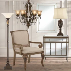 Kathy Ireland Vintage Torchiere Floor Lamp 72" Tall Bronze Tortoise Shell Font Frosted Glass Shade For Living Room Reading House -Famous Lighting Store GUEST d31952f9 fbfa 4386 8788 dd741a53c516