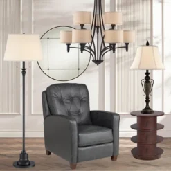 360 Lighting Spenser Rustic Farmhouse Floor Lamp 58" Tall Oiled Bronze Metal Off White Linen Empire Shade For Living Room Bedroom Office House Home -Famous Lighting Store GUEST d4cd80f6 511a 4302 ad5e f5d90ee958aa