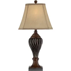 Regency Hill Traditional Table Lamp 28.5" Tall Carved Two Tone Brown Urn Shaped Beige Fabric Shade For Living Room Family Bedroom Bedside -Famous Lighting Store GUEST d89d27da 1971 4360 89f9 7c84c5889cc4