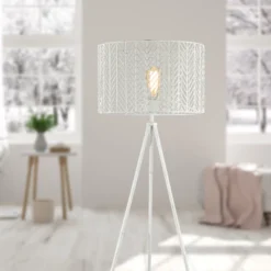 61" Cage Shade Metal Tripod Floor Lamp Ingrid White - River Of Goods 6 61" Cage Shade Metal Tripod Floor Lamp Ingrid White - River Of Goods -Famous Lighting Store GUEST da86ac9f 5bbc 4db3 a656 79317fd0b41f