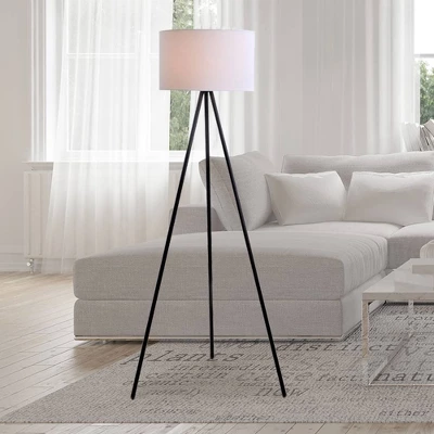 61.25" Metal Tripod Floor Lamp with Linen Shade Black/White - Cresswell Lighting 61.25" Metal Tripod Floor Lamp With Linen Shade Black/White - Cresswell Lighting -Famous Lighting Store GUEST da9b1349 aa47 44be 9438 6fd03ab0a3f2
