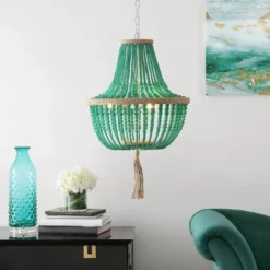 3-Light Lush Kristi Beaded Pendant Emerald - Safavieh -Famous Lighting Store GUEST db2a286c 6aa2 4b0a a42e 82bdf2f03e8d
