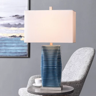 Vertical Lined Moulded Table Lamp with Steel Base Blue - StyleCraft Vertical Lined Moulded Table Lamp With Steel Base Blue - StyleCraft -Famous Lighting Store GUEST db49a4b5 4bd5 4b17 bde3 0c2398233fb4