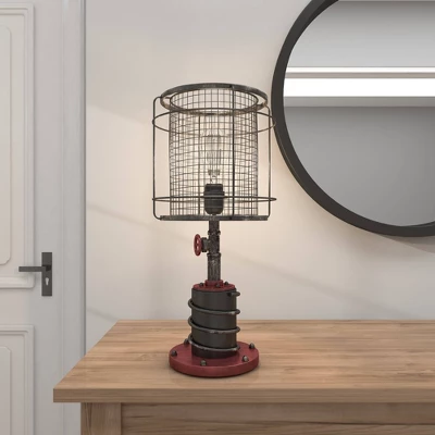 10" x 21" Industrial Accent Lamp with Iron Wire Cage Shade Red/Black - Olivia & May 10" X 21" Industrial Accent Lamp With Iron Wire Cage Shade Red/Black - Olivia & May -Famous Lighting Store GUEST db700367 7252 4f03 b899 767a0d8257d3