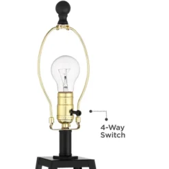 Franklin Iron Works Kacey Industrial Table Lamps 25 1/4" High Set Of 2 Dark Metal With USB LED Nightlight Black Faux Silk Shade For Living Room Desk -Famous Lighting Store GUEST db89f03f 3104 44cc b58e 51b17026d067