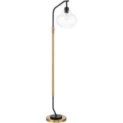 Possini Euro Design Tarrah Mid Century Modern 63" Tall Chairside Arc Floor Lamp Gold Black Metal Clear Glass Shade For Living Room House -Famous Lighting Store GUEST dd7d14e1 a95a 4322 9b89 9edc5a7ad80c