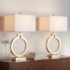 360 Lighting Modern Table Lamps 28 1/2" Tall Set Of 2 With USB Charging Port Brushed Gold Open Ring White Shade For Bedroom Living Room House Bedside