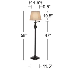 Regency Hill Traditional Swing Arm Floor Lamp 58" Tall Painted Black Bronze Swirl Font Faux Silk Beige Shade For Living Room Reading Office 7 Regency Hill Traditional Swing Arm Floor Lamp 58" Tall Painted Black Bronze Swirl Font Faux Silk Beige Shade For Living Room Reading Office -Famous Lighting Store GUEST e1753885 9cf3 4a51 b96a 48833f7c52e5