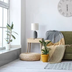 20.4" Traditional Ceramic Purled Texture Bedside Table Desk Lamp With White Fabric Drum Shade Gray - Simple Designs -Famous Lighting Store GUEST e186a8d2 057d 4818 b98c 476dd07f80c3