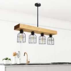4-Light Wood Beam Pendant Brown - Lalia Home -Famous Lighting Store GUEST e4adcb39 233c 422e 99bd 12b72c06a11e