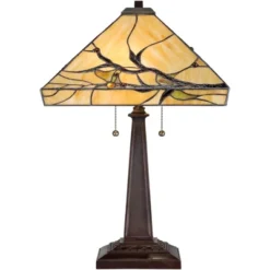 Robert Louis Tiffany Budding Branch Mission Table Lamp 24" High Bronze With Table Top Dimmer Art Glass Square Shade For Bedroom Living Room Bedside -Famous Lighting Store GUEST e6661417 7eac 47ac 8e3e 1967b661d6de