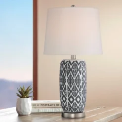 360 Lighting Modern Accent Table Lamps 23 1/2" High Set Of 2 White Gray Ceramic White Fabric Drum Shade Decor For Bedroom Living Room -Famous Lighting Store GUEST e7205eb6 6d26 4034 97c4 f1e116a1ff77