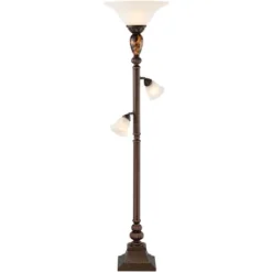 Kathy Ireland Mulholland Vintage Rustic Torchiere Floor Lamp With Side Lights 72" Tall Bronze Tortoise Shell Frosted Glass For Living Room Reading -Famous Lighting Store GUEST e7d20fdf 8d36 4421 b36c cff044495e15