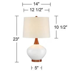 360 Lighting Modern Table Lamp With USB Charging Port 23" High Ivory Ceramic Off-White Drum Shade For Living Room Desk Bedroom House -Famous Lighting Store GUEST e83f21b8 02df 413a bcaa b60de96f1854