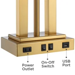 Possini Euro Design Deacon Modern Desk Table Lamp 26" High Brass With USB And AC Power Outlet In Base LED Reading Light Oatmeal Shade For Office Desk -Famous Lighting Store GUEST e86964bb f5b5 4b54 9f56 02fbdcd63288