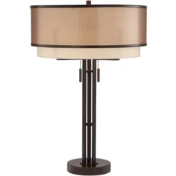 Franklin Iron Works Andes Modern Industrial Table Lamp 27 1/2" Tall Oil Rubbed Bronze Metal Stacked Double Fabric Drum Shade For Bedroom Living Room -Famous Lighting Store GUEST e8bf6581 ef14 4557 9dfc 87abf99f315e