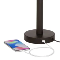 Franklin Iron Works Bernie Industrial Table Lamps 25" High Set Of 2 Rich Bronze With USB Charging Port Tan Drum Shade For Bedroom Living Room Bedside -Famous Lighting Store GUEST e8cfd7e7 6408 4a2d 9cca c3e57212f833