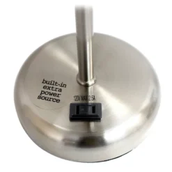 19.5" Bedside Power Outlet Base Metal Table Desk Lamp Brushed Steel With Fabric Shade Light Pink - Creekwood Home -Famous Lighting Store GUEST e8f1469a 389e 4710 80a9 5cfd9151cc87