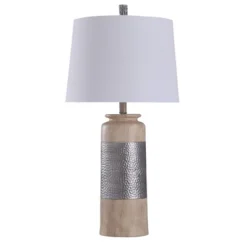 Haverhill Hammered Banded Table Lamp With Tapered Drum Silver/Tan - StyleCraft -Famous Lighting Store GUEST e9d1f0ff 3d6a 42a1 8b2d 8598fa06eb70