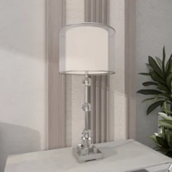 Glass Table Lamp With Drum Shade Silver - Olivia & May -Famous Lighting Store GUEST ead0a690 959b 41e6 a4eb a3aaca1f2e07