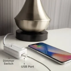 360 Lighting Modern Table Lamp With USB Charging Port 23" High Ivory Ceramic Off-White Drum Shade For Living Room Desk Bedroom House -Famous Lighting Store GUEST ebc0f417 de2e 4349 b9ed c3ead5843cdf 2