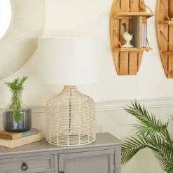 Coastal Rattan Table Lamp With Drum Shade Beige - Olivia & May