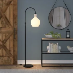 Black Bronze Arc Floor Lamp With White Milk Glass Shade - Henn&Hart 9 Black Bronze Arc Floor Lamp With White Milk Glass Shade - Henn&Hart -Famous Lighting Store GUEST ed1ca204 11eb 4bf4 9b5d 4bcf4d47bc6a