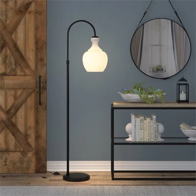 Black Bronze Arc Floor Lamp with White Milk Glass Shade - Henn&Hart Black Bronze Arc Floor Lamp With White Milk Glass Shade - Henn&Hart -Famous Lighting Store GUEST ed1ca204 11eb 4bf4 9b5d 4bcf4d47bc6a