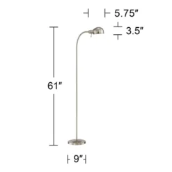 360 Lighting Ridley Modern Floor Lamp Standing 61" Tall Satin Nickel Metal Adjustable Gooseneck Arm For Living Room Reading Bedroom Office House Home -Famous Lighting Store GUEST ee778d00 3726 44ed 8ca7 9cefd86021ce
