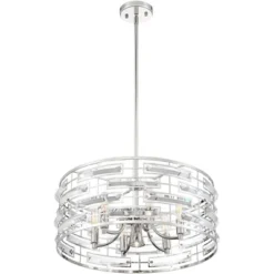 Possini Euro Design Smart Polished Nickel Chandelier 20" Wide Modern Drum Clear Crystal 6-Light Fixture For Dining Room House Foyer Kitchen Island -Famous Lighting Store GUEST eea2daa1 4b4d 429b a960 e11c0fbab734