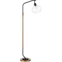 Possini Euro Design Tarrah Mid Century Modern 63" Tall Chairside Arc Floor Lamp Gold Black Metal Clear Glass Shade For Living Room House -Famous Lighting Store GUEST efde68e9 8b27 44fd 877f e9ff6907c945