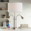 Possini Euro Design Wagner Modern Table Lamp 29 3/4" Tall Brushed Nickel With USB Charging Port And LED Gooseneck Lights White Shade For Living Room -Famous Lighting Store GUEST f3e898d5 a88e 4e3a b4b5 7e0aeb8614ce
