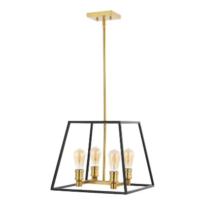 15" 4-Light Lloyd Farmhouse Industrial Iron LED Pendant Black/Brass Gold - JONATHAN Y 15" 4-Light Lloyd Farmhouse Industrial Iron LED Pendant Black/Brass Gold - JONATHAN Y -Famous Lighting Store GUEST f4b14be4 60f5 4a28 afce 29568451cb38