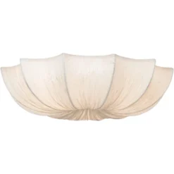 Possini Euro Design Planetarium Modern Ceiling Light Flush Mount Fixture 21" Wide Chrome 3-Light Ivory Fabric Scalloped Bowl For Bedroom Living Room -Famous Lighting Store GUEST f60a00a1 5cb3 4db1 9830 ba7204aa3cb4
